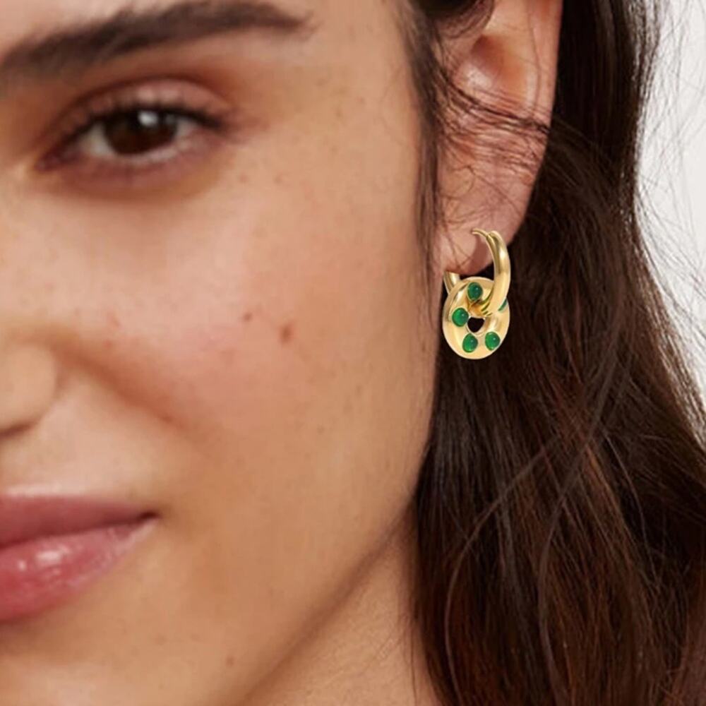 NEW 14K yellow gold stainless steel faux green agate drop earrings jewelry B20 - Picture 2 of 10
